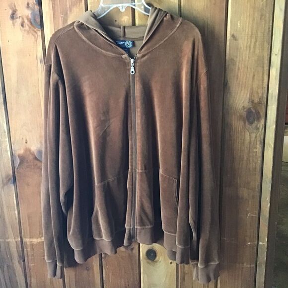 Venezia Jeans Velour Velvet Hoodie  26/ 28 Brown Jacket Pockets Zip Sporty - Picture 1 of 8